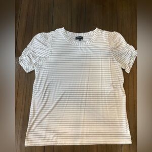Modern Works Striped White Puff Sleeve Top